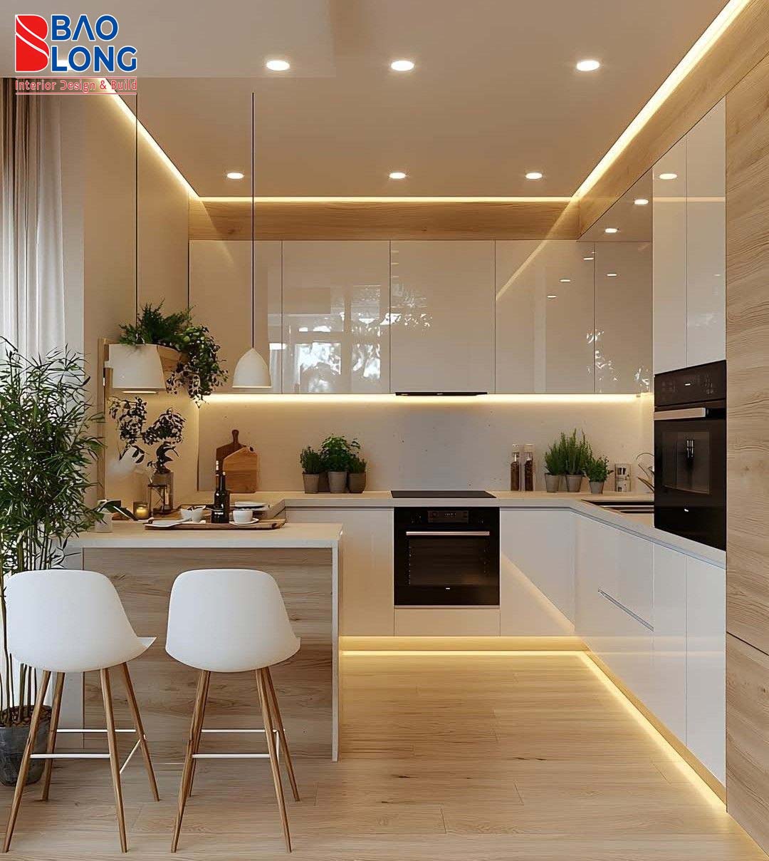 Thiết kế tủ bếp chữ L hiện đại tối giản