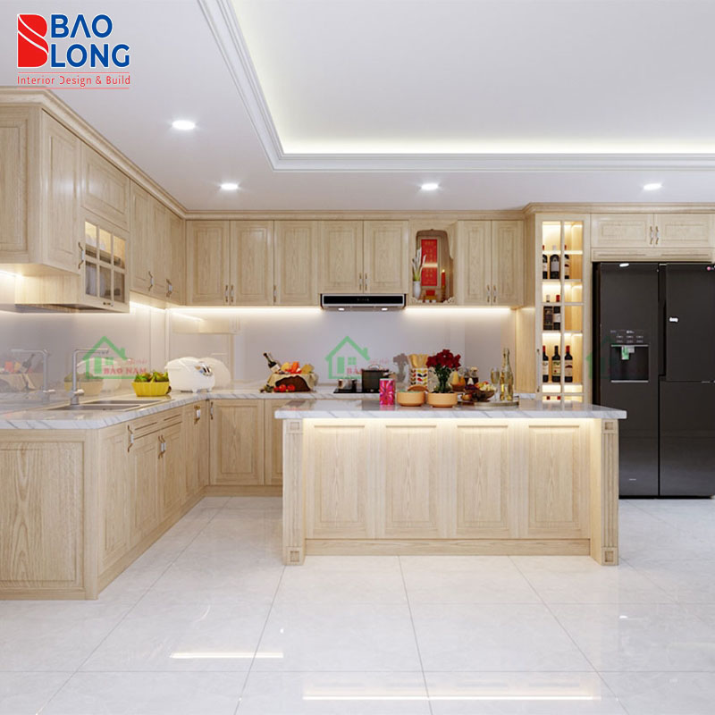 Thiết kế tủ bếp chữ L kết hợp bàn đảo