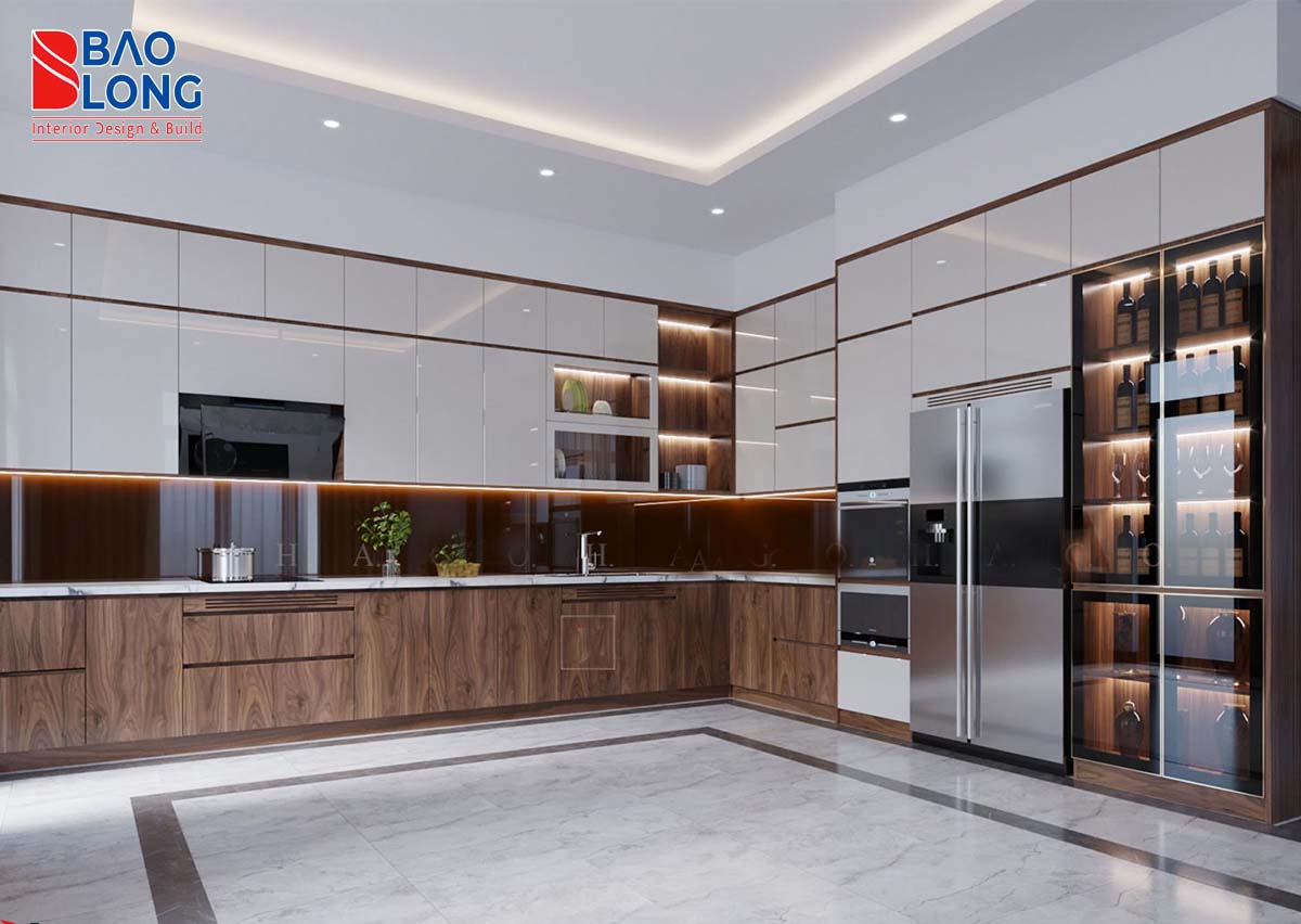 Tủ bếp hiện đại chữ L gam màu sáng