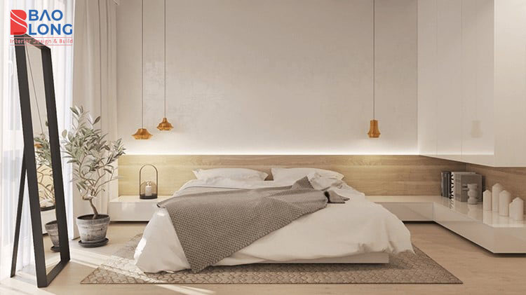 Phòng ngủ phong cách tối giản với gỗ sáng và ánh sáng nhẹ