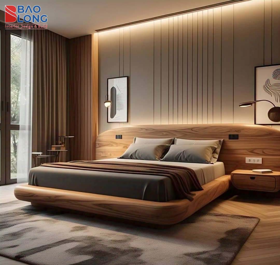 giường gỗ óc chó phòng ngủ sang trọng