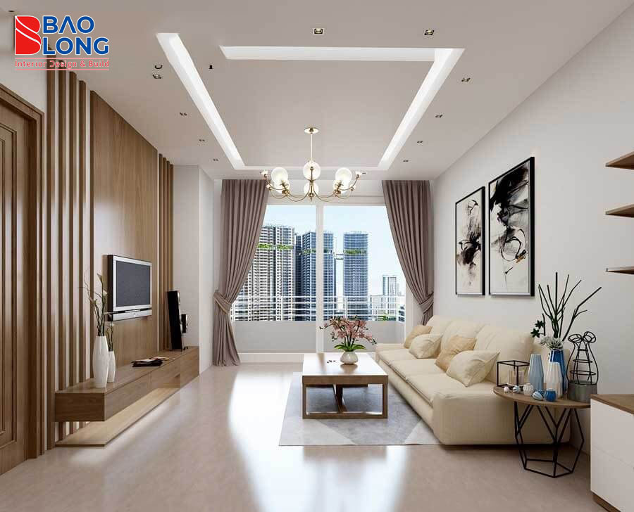 Phòng khách hiện đại theo xu hướng thiết kế phòng khách 2025 với tông màu trung tính
