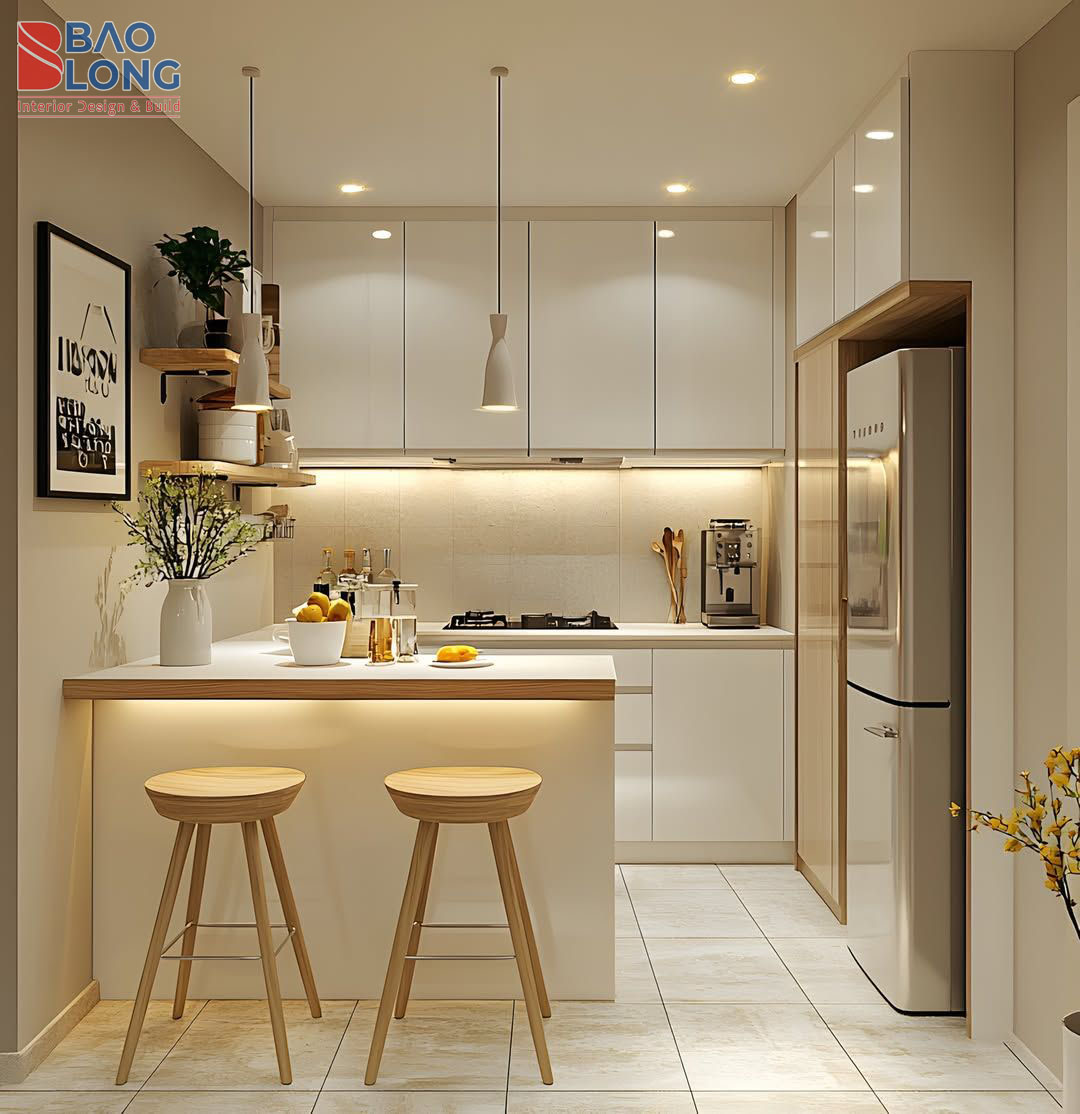 bếp nhỏ tiện nghi tận dụng ánh sáng tự nhiên