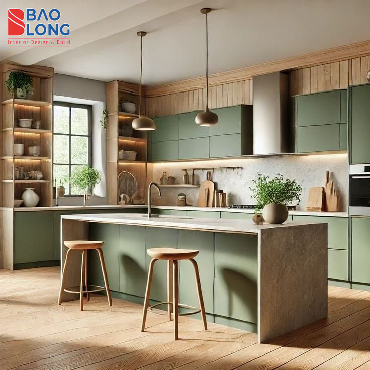 phòng bếp nhỏ đẹp với điểm nhấn màu pastel