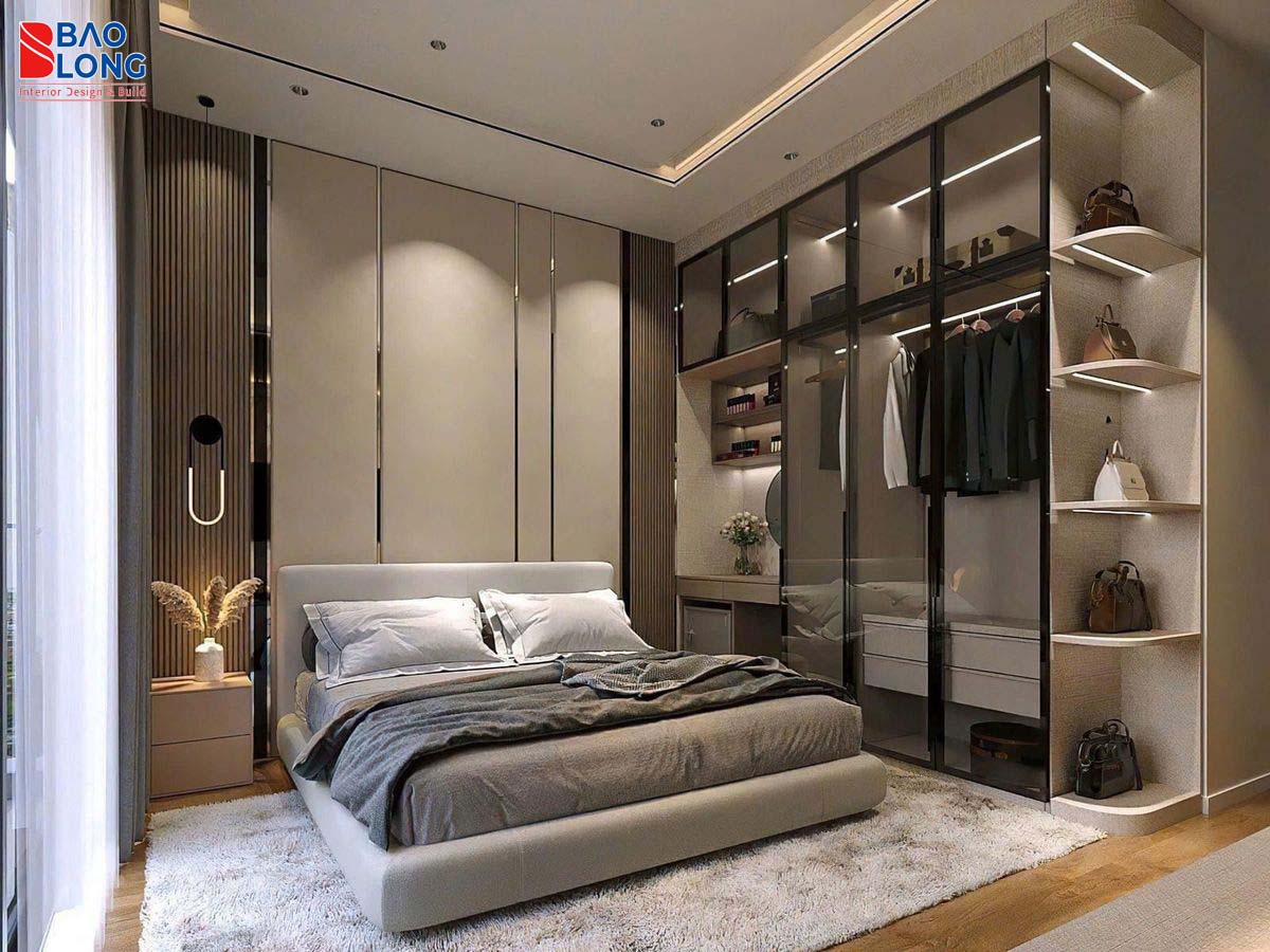 Mẫu phòng ngủ hiện đại dùng gỗ công nghiệp tông sáng