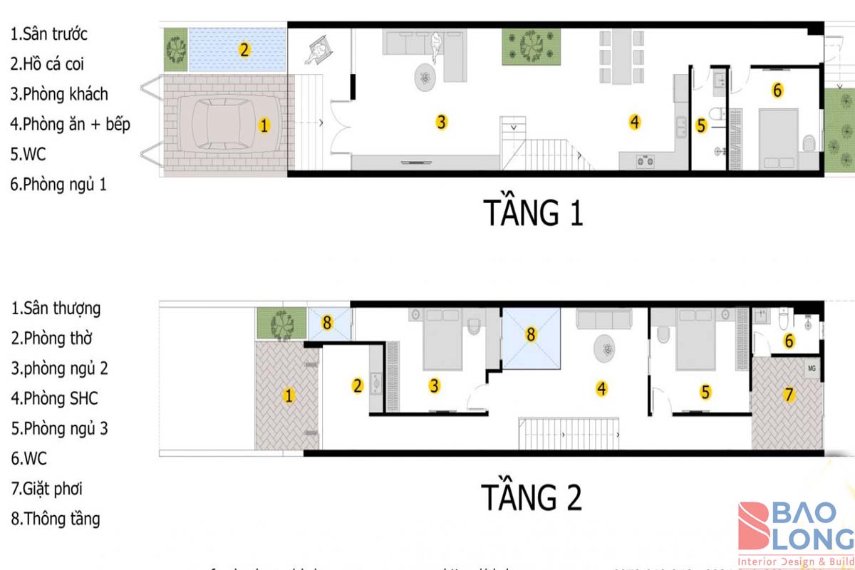Mặt bằng công năng nhà phố 2 tầng