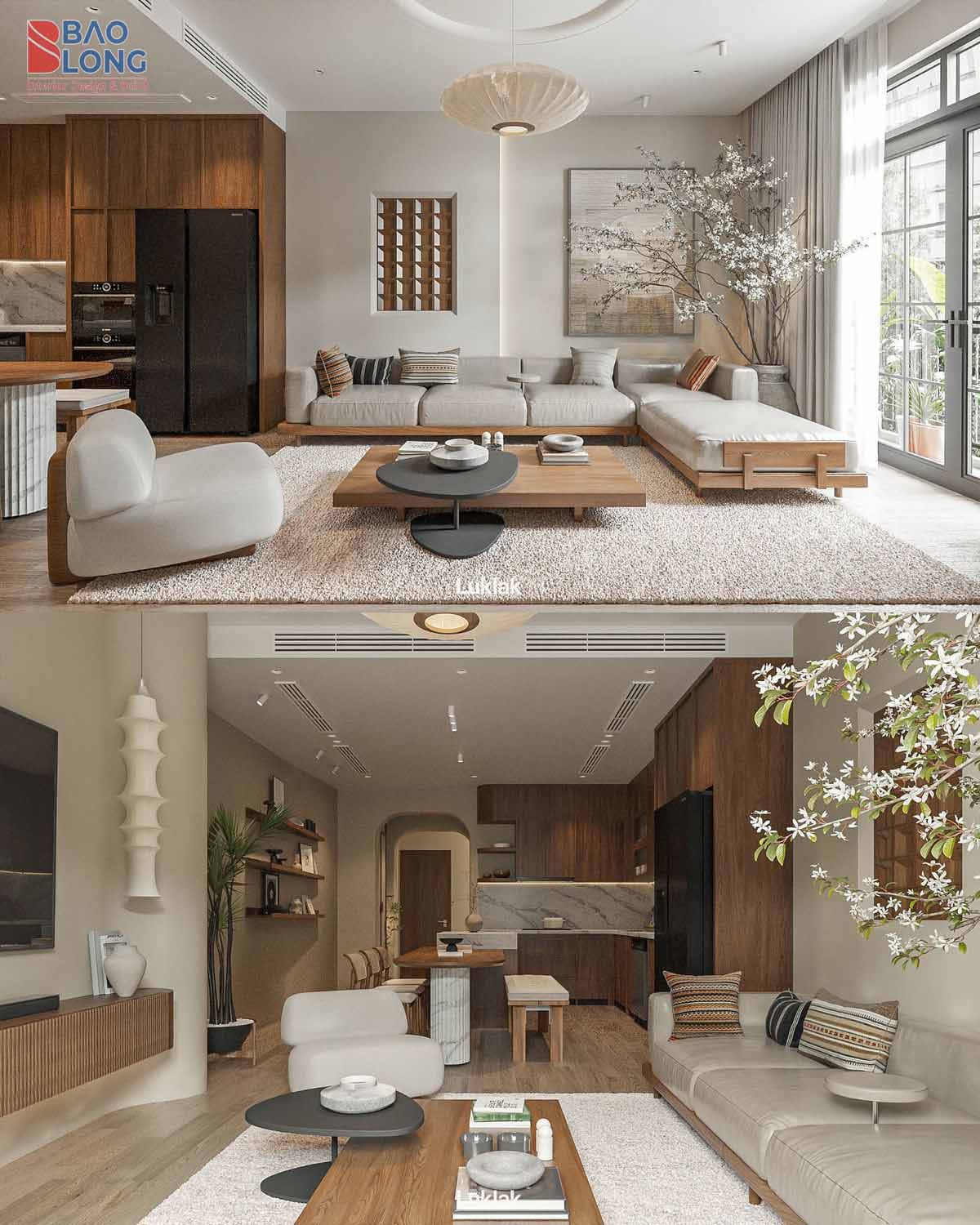 Căn hộ phong cách Japandi với màu trung tính.