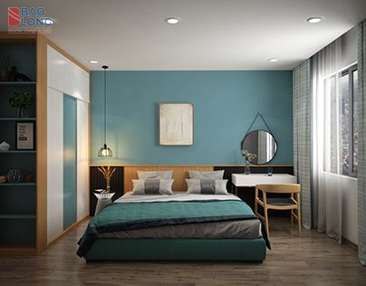 Mẫu phối màu xanh xám – gỗ tự nhiên.