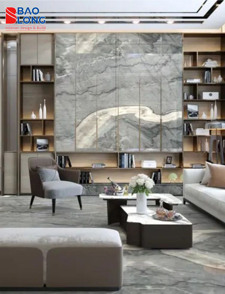 Vách đá marble tone xám sáng.