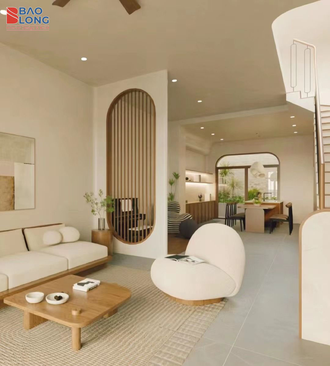 Căn hộ tone trắng be tối giản.