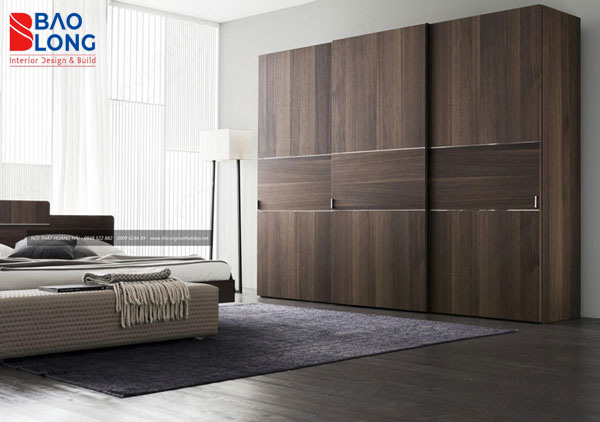 Tủ quần áo gỗ óc chó với thiết kế tối giản, tiện nghi