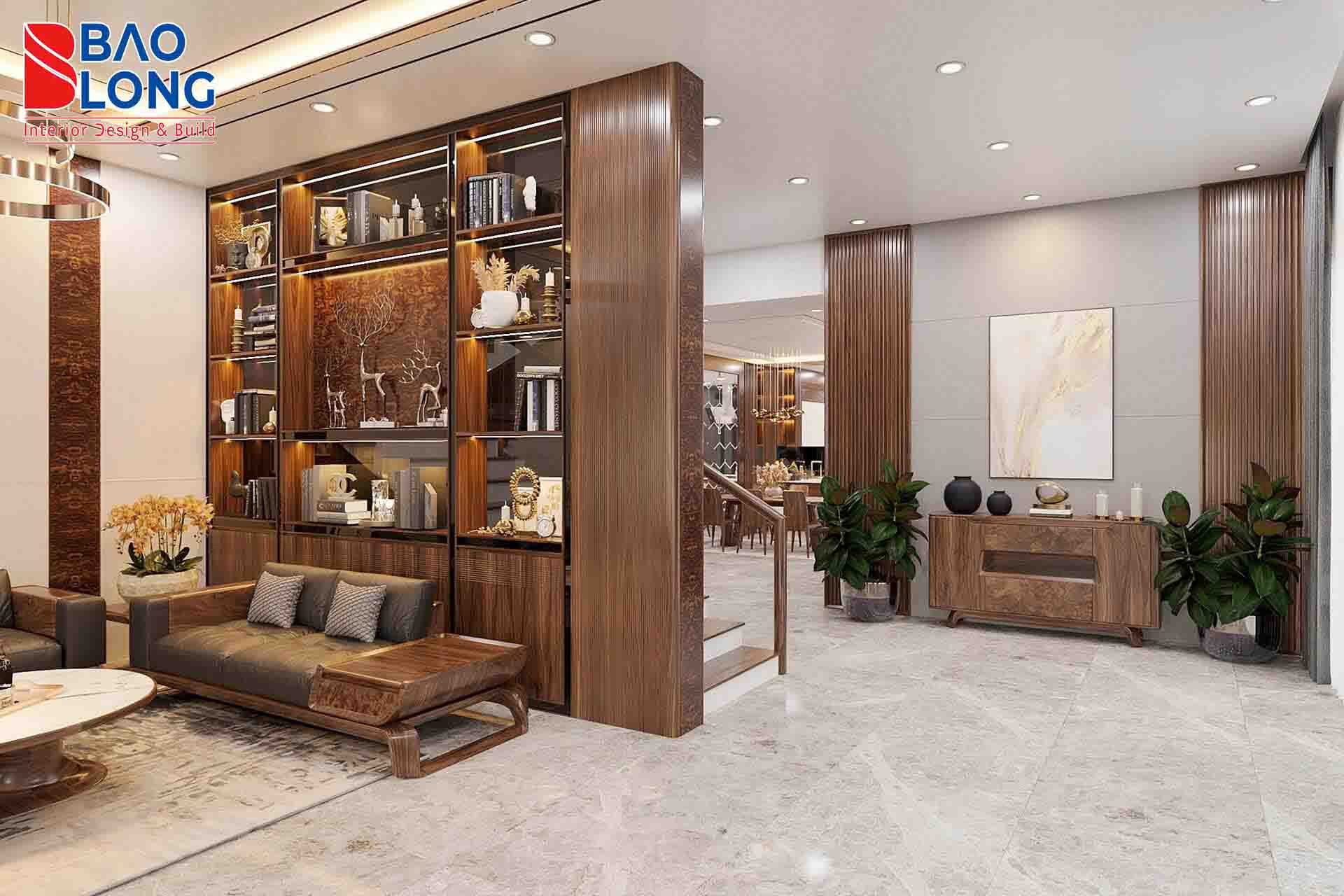 Tủ trang trí gỗ óc chó, giúp không gian trở nên tinh tế hơn