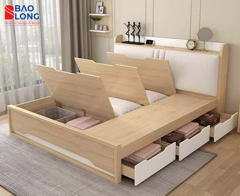 Thiết kế giường hộp MDF phủ Melamine đơn giản mà đẹp