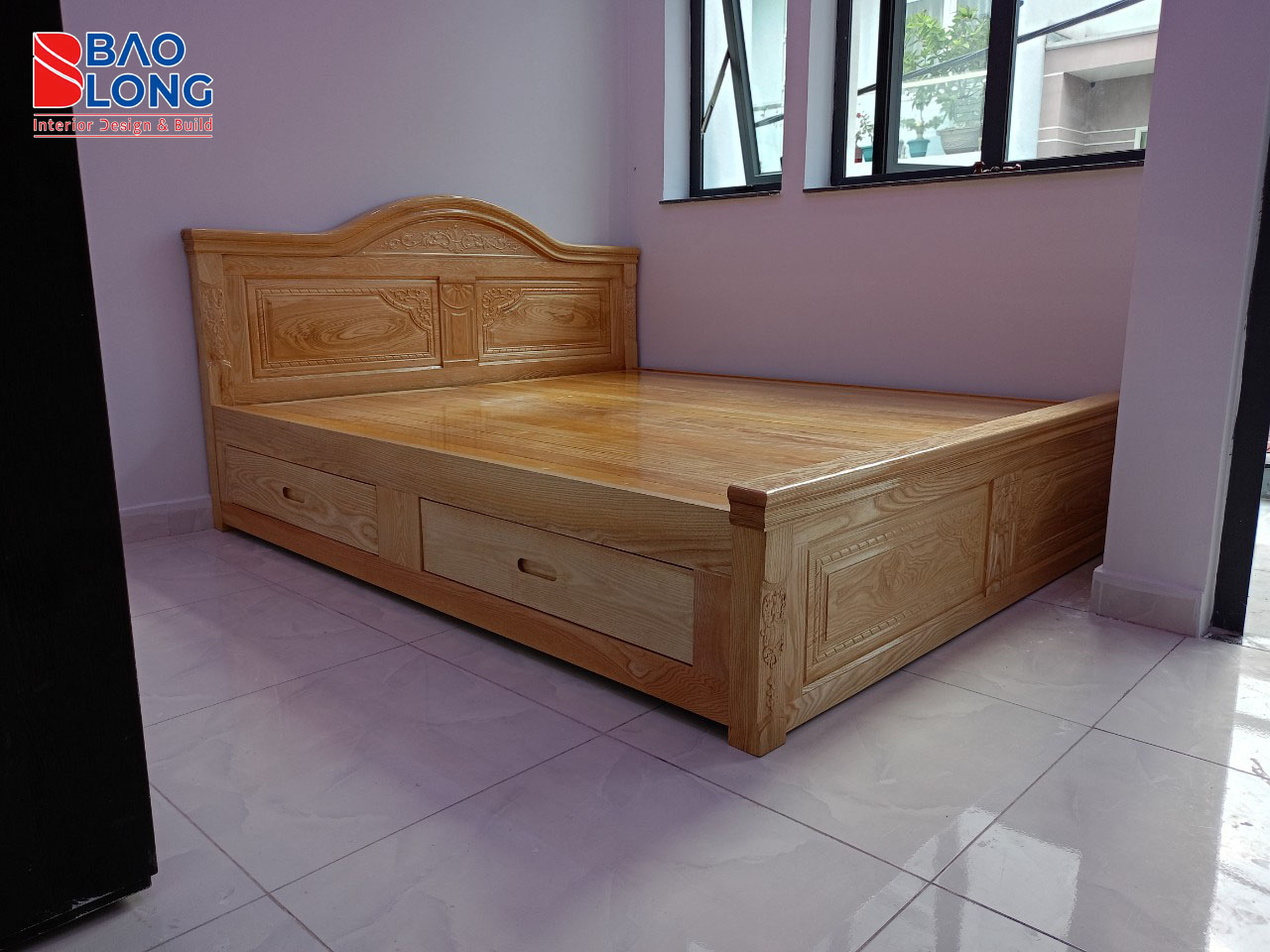 Giường gỗ sồi Nga 1m8 sang trọng cho phòng ngủ rộng