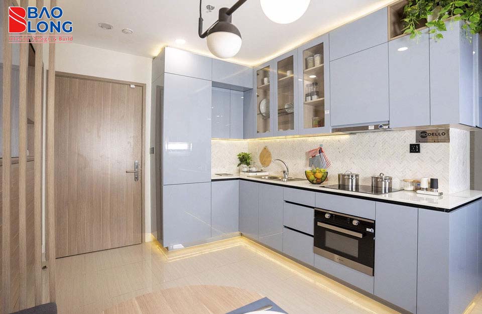 Tủ bếp Picomat phủ acrylic trong nhà bếp chống ẩm
