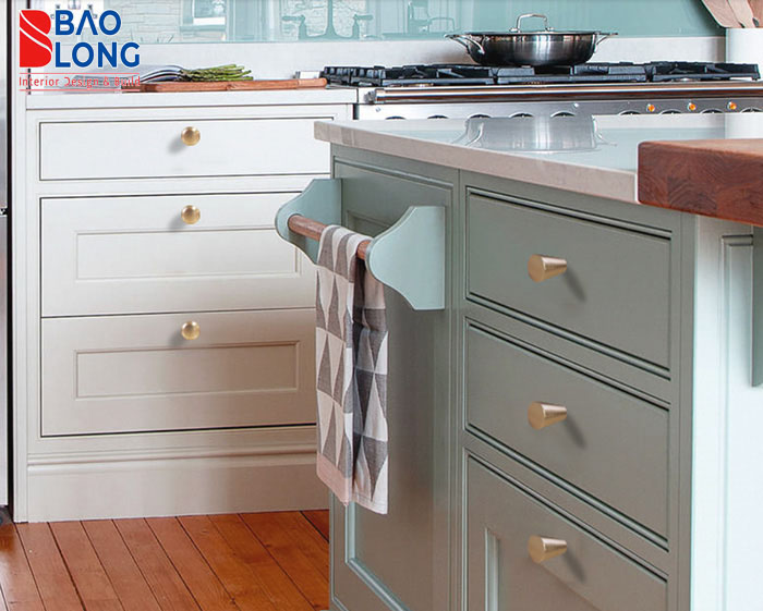 Mẫu tay nắm và bản lề cao cấp được sử dụng cho tủ bếp An Cường