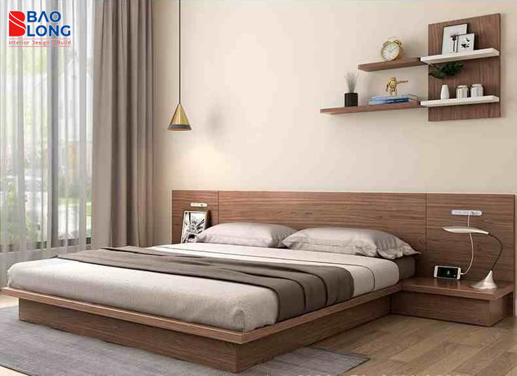 2. Mẫu giường gỗ công nghiệp An Cường phủ melamine, tối giản và tinh tế