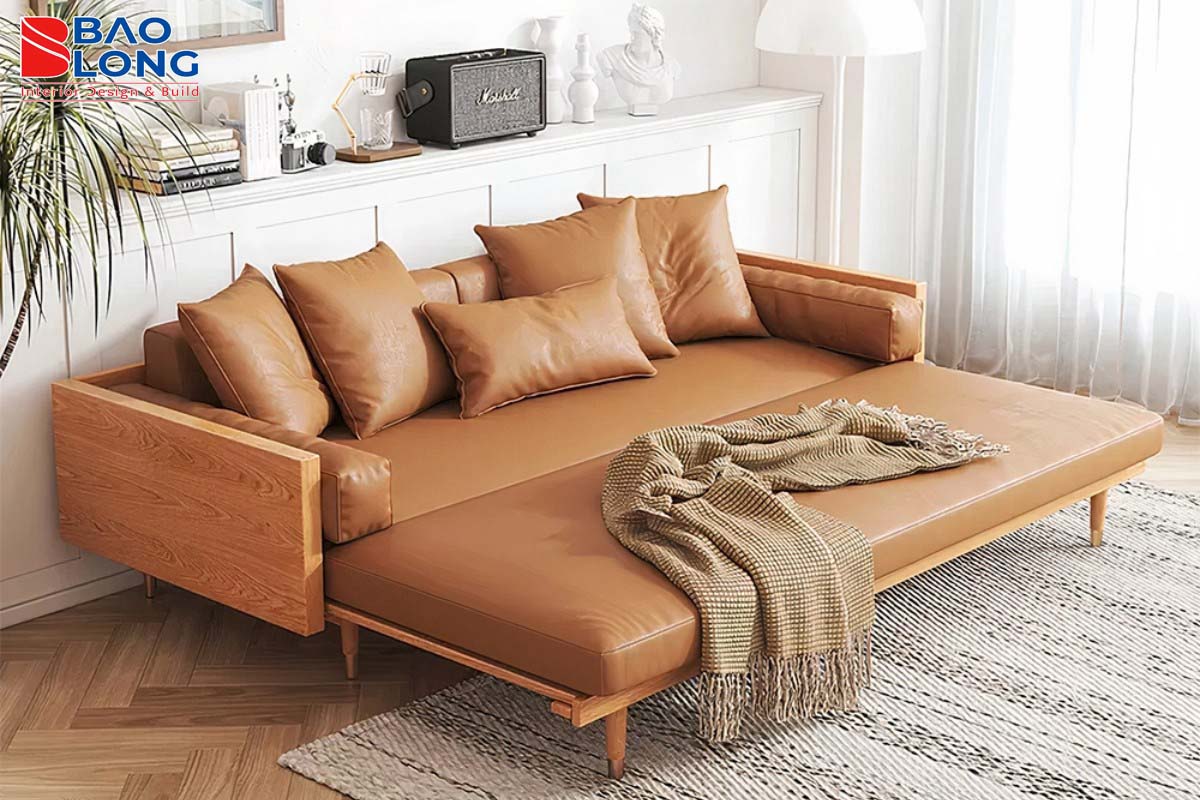 Phòng khách nhỏ với sofa đa năng tích hợp ngăn kéo lưu trữ tiện lợi