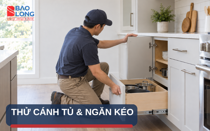  Ảnh kiểm tra cánh tủ, bản lề và độ cân đối của khe cánh.