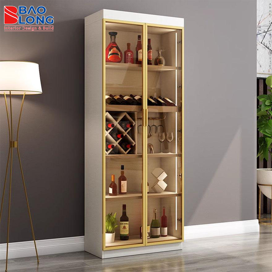 Tủ rượu gỗ MDF phủ melamine, kiểu dáng tối giản cho căn hộ nhỏ