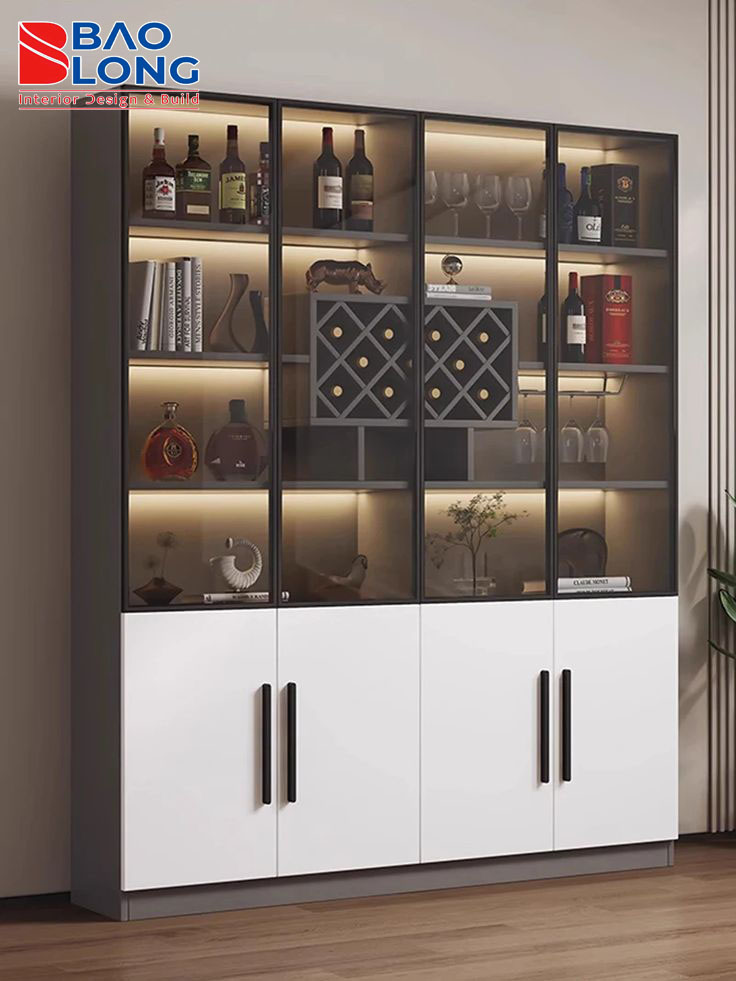 Tủ rượu gỗ công nghiệp phủ acrylic, phong cách hiện đại