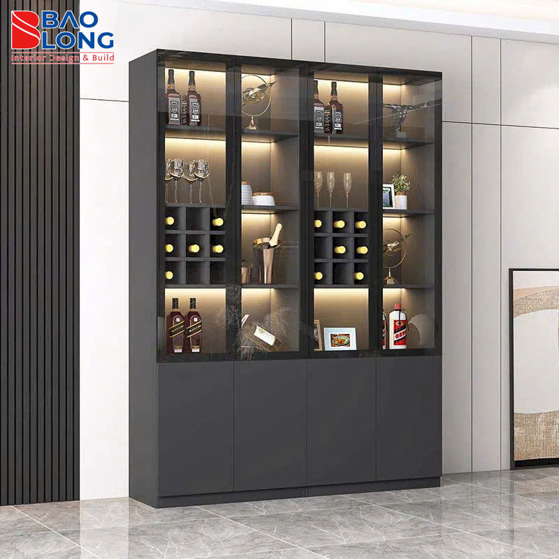 Tủ rượu góc tường kết hợp tủ trang trí cao cấp.