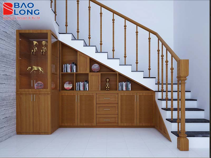 Góc trưng bày rượu tinh tế tại gầm cầu thang nhà phố.