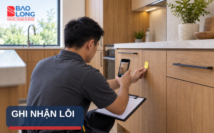 Infographic tóm tắt các nhóm cần kiểm tra khi nghiệm thu nội thất gỗ.