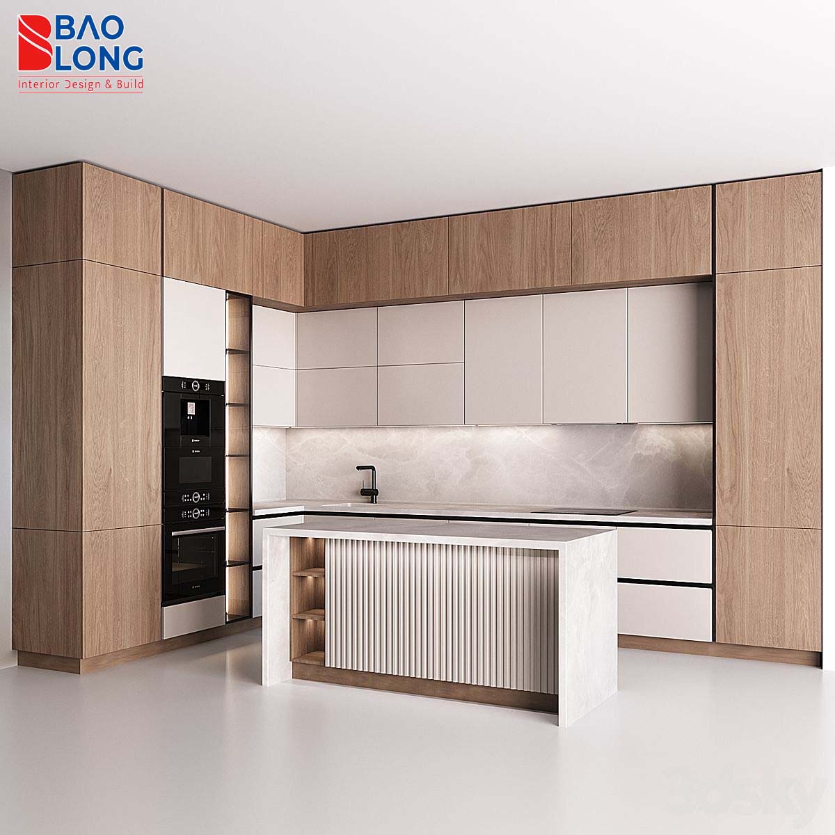 Thiết kế tủ bếp gỗ công nghiệp Laminate chống ẩm, độ bền cao
