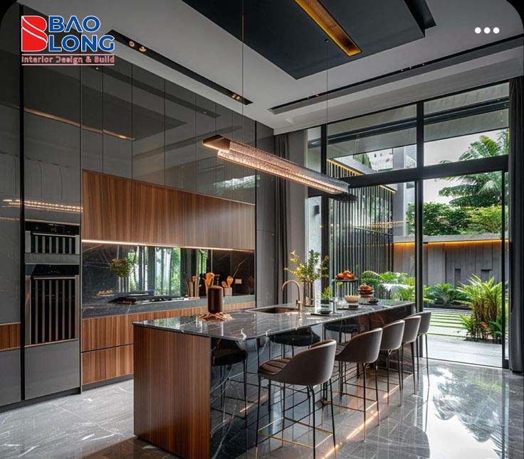 Tủ bếp nhôm cánh kính phong cách châu Âu hiện đại