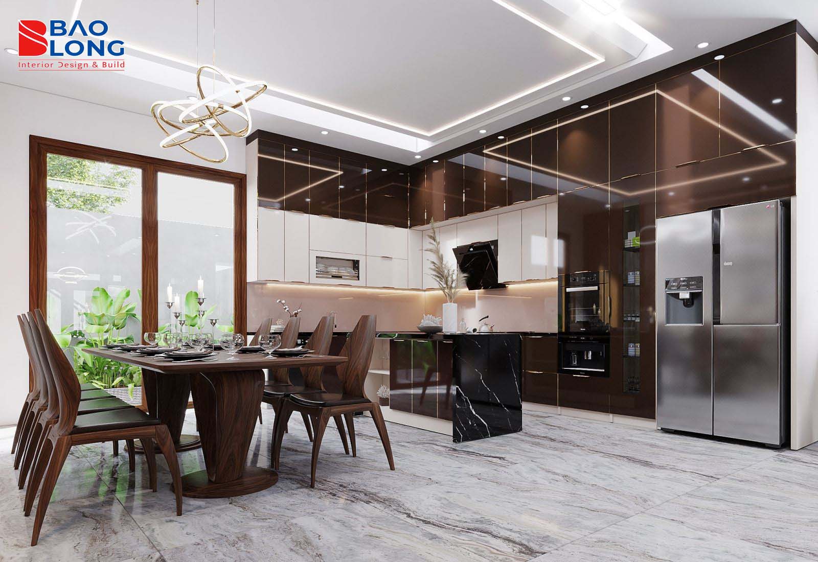 Tủ bếp cánh kính giúp không gian bếp luôn sáng và sạch sẽ
