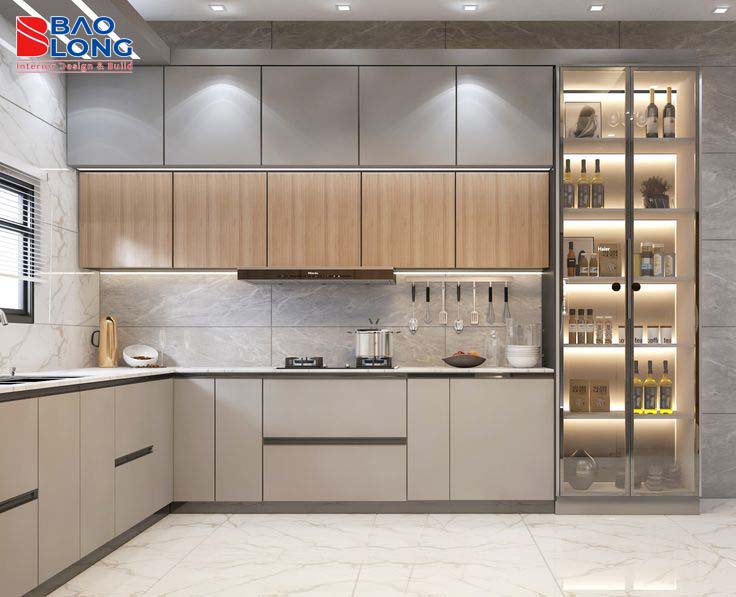 Kiểu dáng tủ bếp nhôm chữ L tối ưu diện tích sử dụng