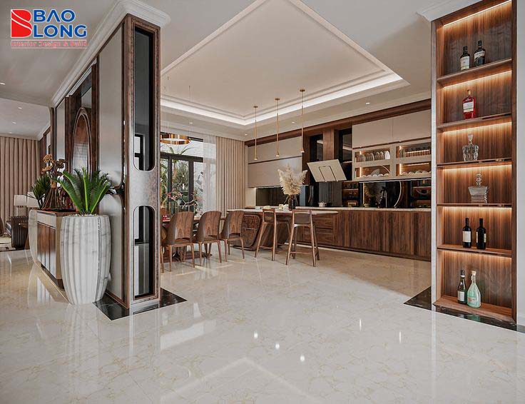 Mẫu tủ rượu kính kết hợp tủ bếp nhôm độc đáo
