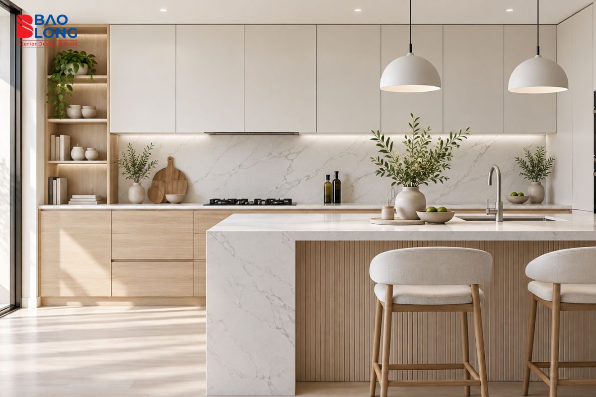 Thiết kế nội thất phòng bếp phong cách tối giản