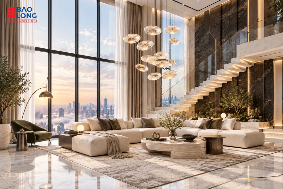 Mẫu nội thất Penthouse thông tầng sang trọng