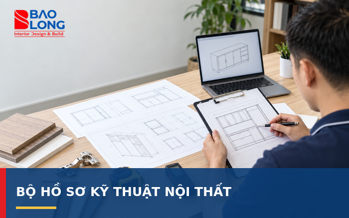 Kỹ thuật viên đối chiếu bản vẽ 2D với mẫu vật liệu
