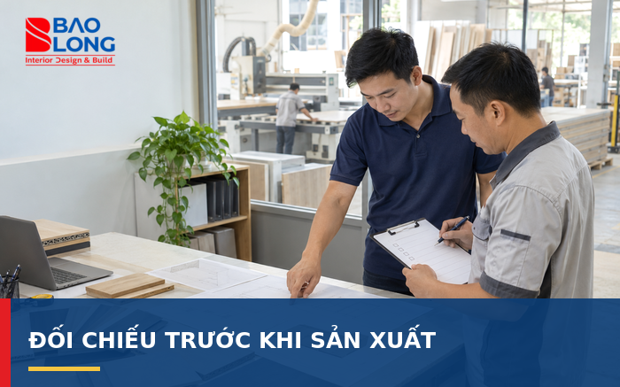 Nhóm thiết kế, kỹ thuật và sản xuất trao đổi trên bản vẽ